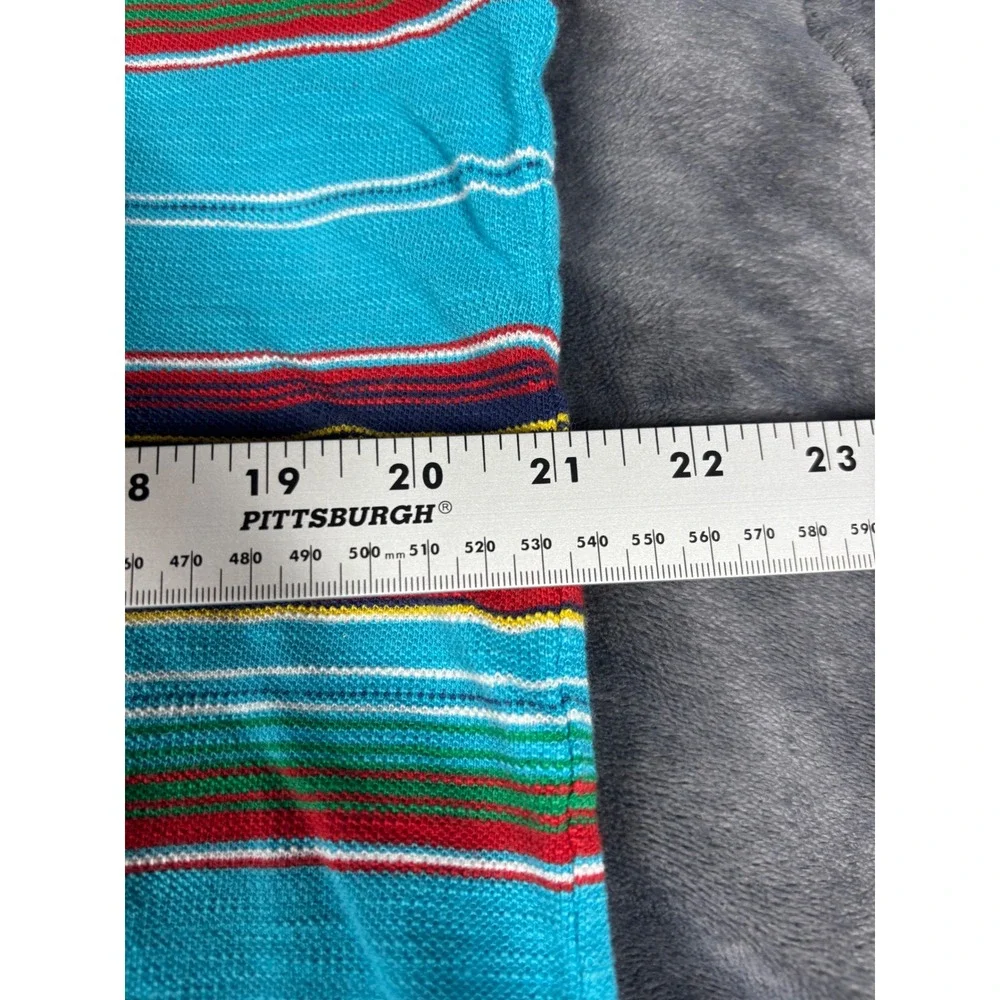 Polo Ralph Lauren Mens Large Turquoise Blue Multi Color Striped Polo Shirt L